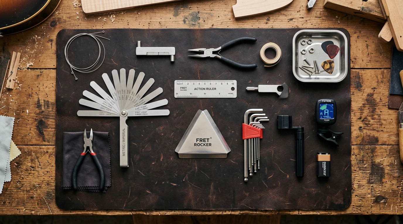 Essential Budget Luthier Tools on Guitar Setup Bench